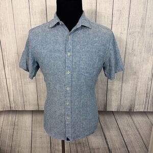 UNTUCKit Men's Medium Light Blue Wrinkle Resist Linen Button-Front Shirt